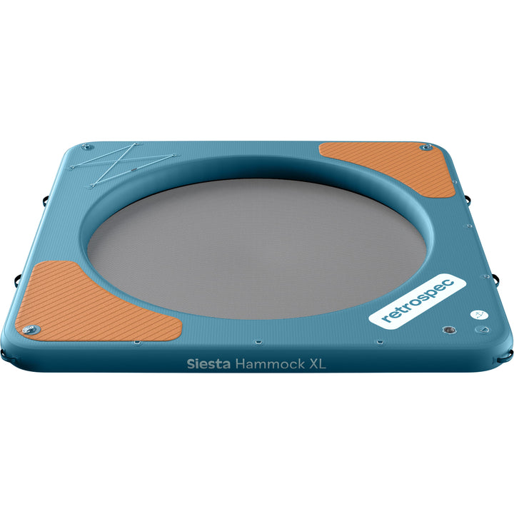 Siesta Hammock XL 10' Inflatable Platform - Square with a gray mesh center and wooden texture accents.