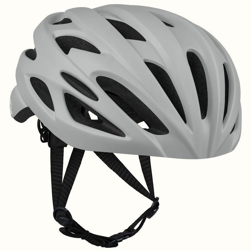 retrospec Silas bike helmet in matte graphite with multi-vented shell and black adjustable straps on white background.