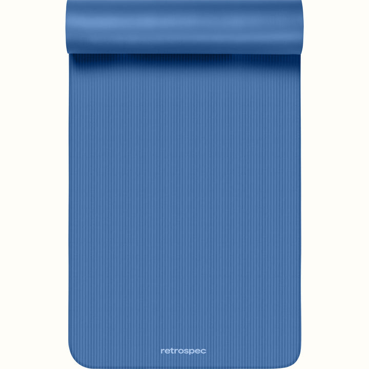Blue Solana 1" Yoga Mat  with 'retrospec' branding on a white background.