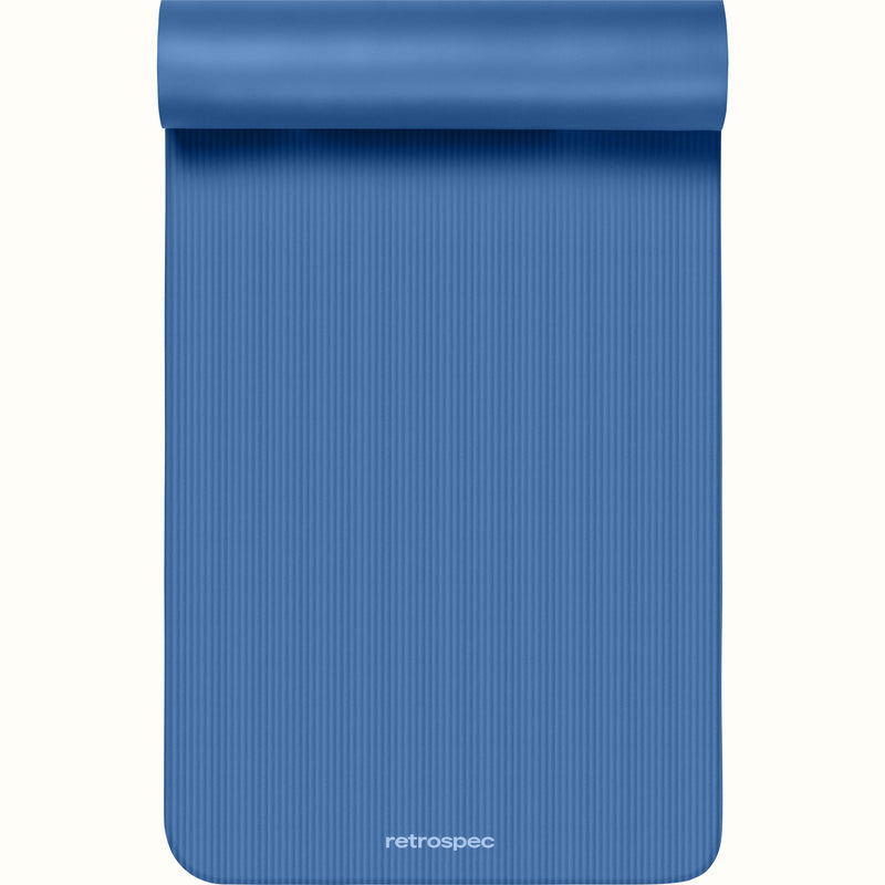 Blue Solana 1" Yoga Mat  with 'retrospec' branding on a white background.