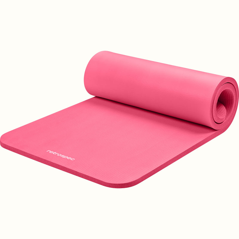 Pink Solana 1" Yoga Mat with 'retrospec' branding on a white background.
