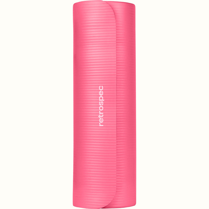 Pink Solana 1" Yoga Mat with 'retrospec' branding on a white background.
