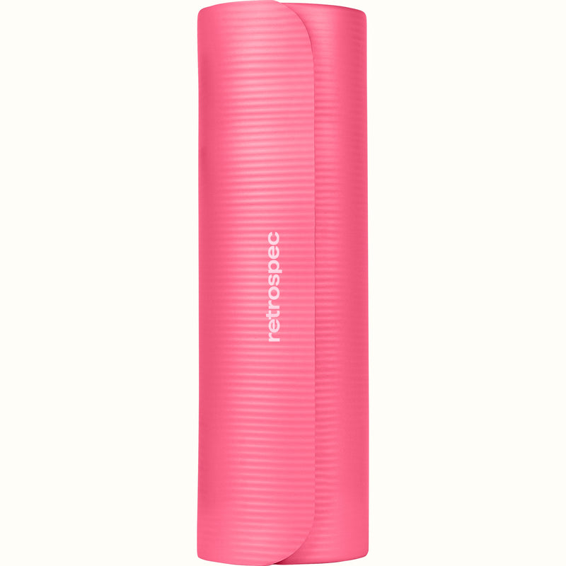 Pink Solana 1" Yoga Mat with 'retrospec' branding on a white background.