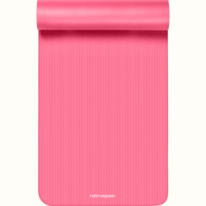 Pink Solana 1" Yoga Mat with 'retrospec' branding on a white background.