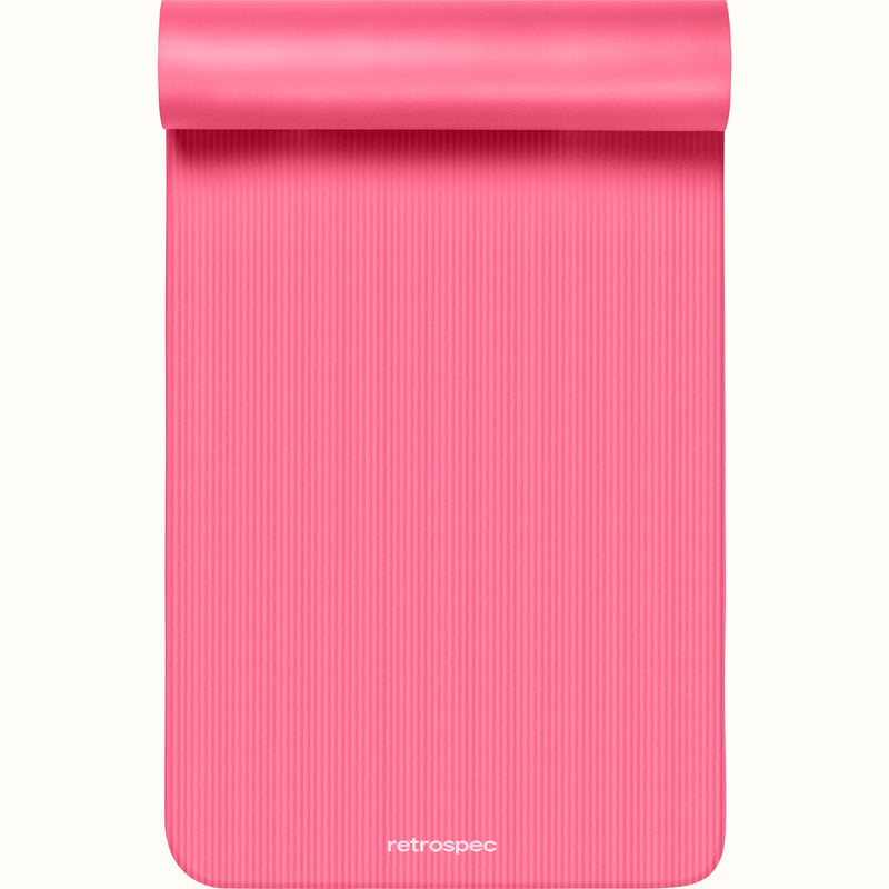 Pink Solana 1" Yoga Mat with 'retrospec' branding on a white background.