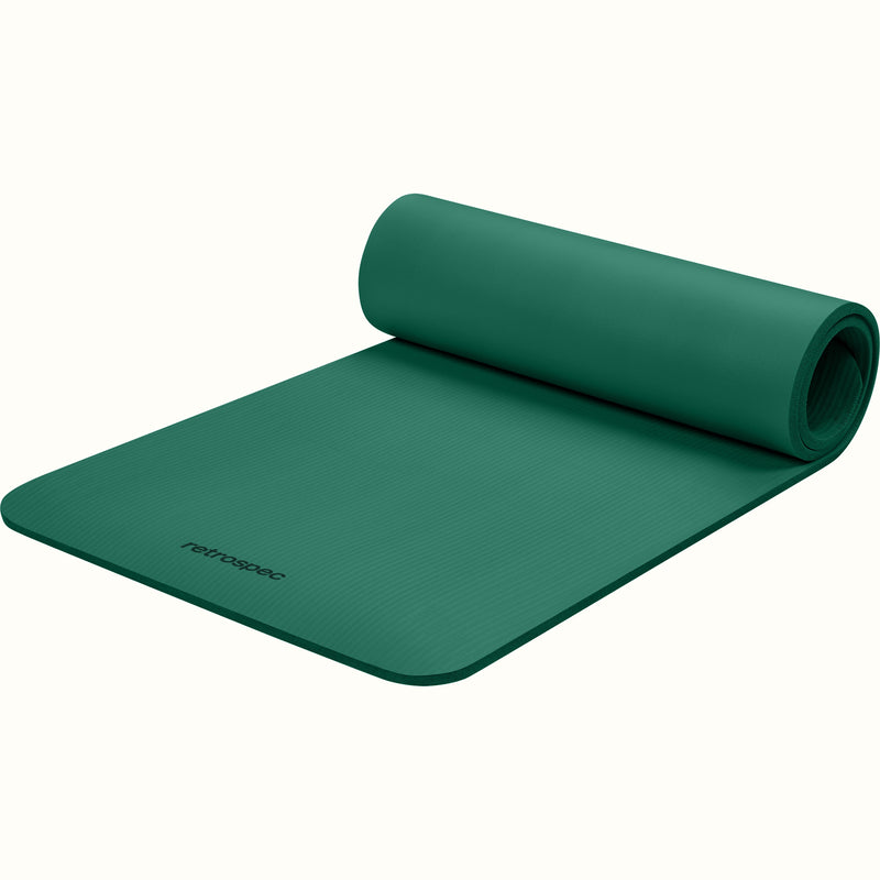 Green Solana .5" Yoga Mat rolled out on a white background.
