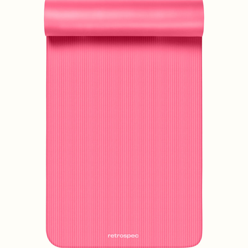 Pink Solana .5" Yoga Mat with 'retrospec' branding on a white background.