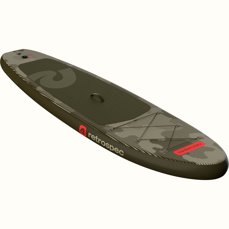 Retrospec inflatable stand-up paddleboard on a white background.