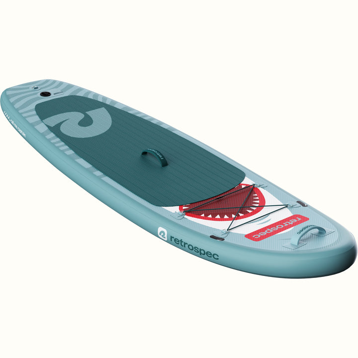 Weekender Nano Kids’ Inflatable Stand Up Paddle Board 8’ with shark graphic on a white background.