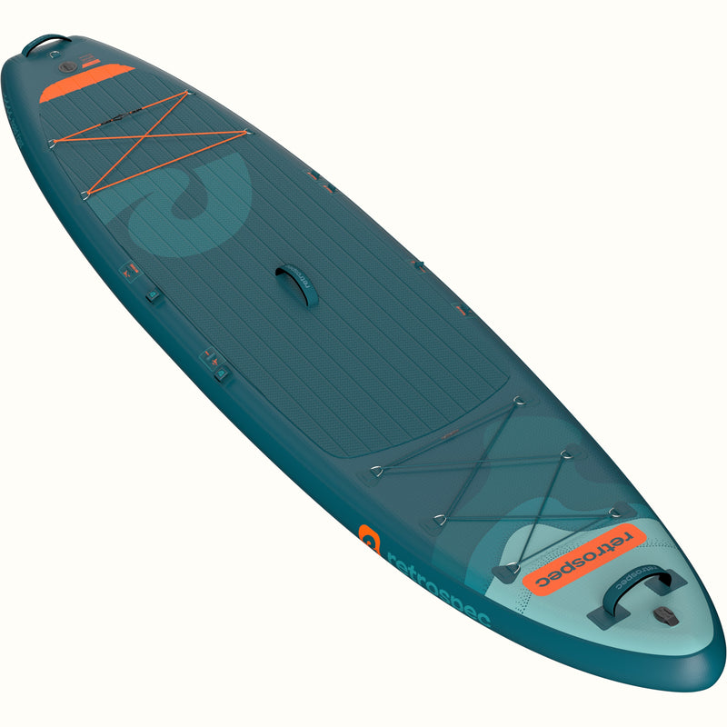 Weekender Tour Inflatable paddleboard with orange accents on a white background.