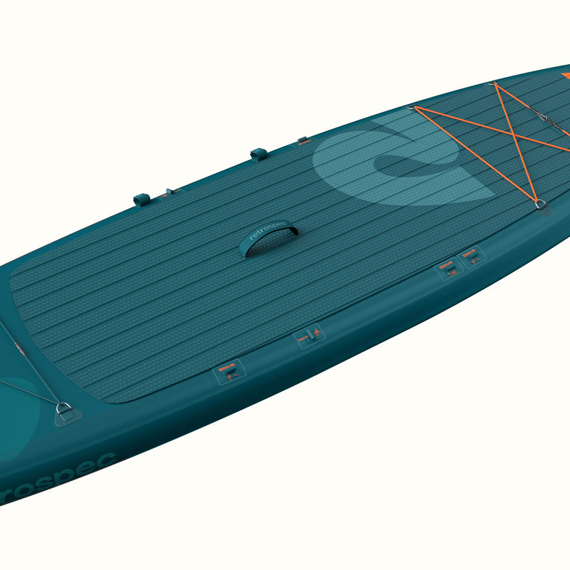 Weekender Tour Inflatable paddleboard with orange accents on a white background.