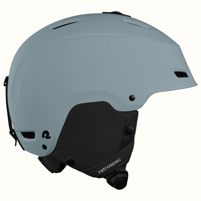 Side view of the retrospec Zephyr, a best ski helmet choice in Matte Arctic Dusk with a retrospec-branded strap.