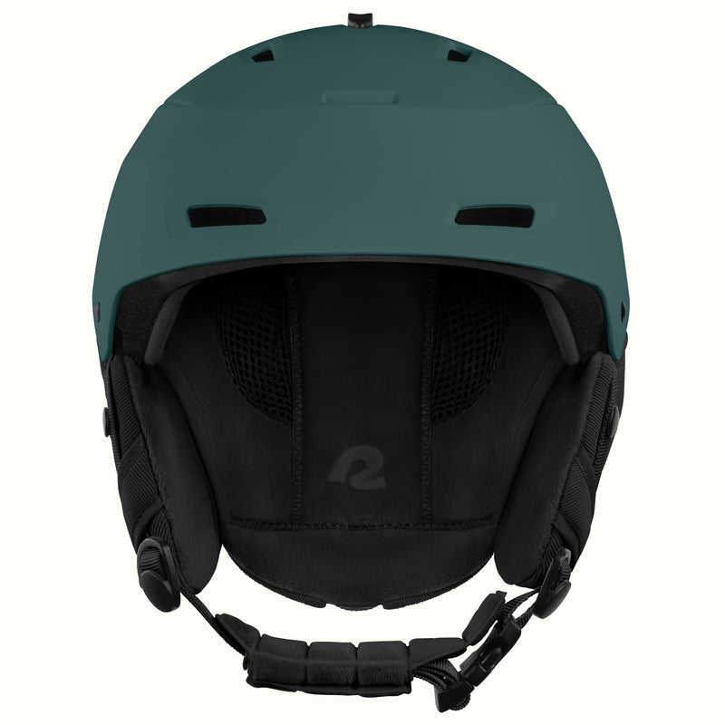 Front view of the retrospec Zephyr mens ski helmet in Matte Deep Glacier showing its padded liner and ear pads.