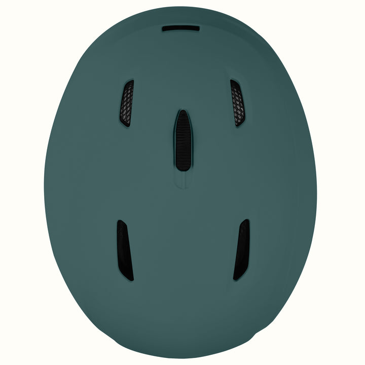 Top view of the retrospec Zephyr ski helmet green in the Matte Deep Glacier colorway, showing its vents.
